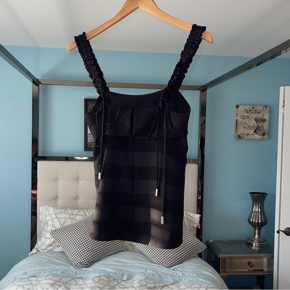 REBECCA VALLANCE Dolores Striped Satin Camisole Bias Straight Neck Ruffle Sz XS - Picture 5 of 12